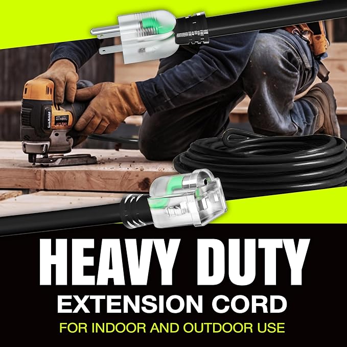 100ft Outdoor/Indoor Extension Cord 16/3 Gauge Heavy Duty 3 Prong SJTW - Image 7