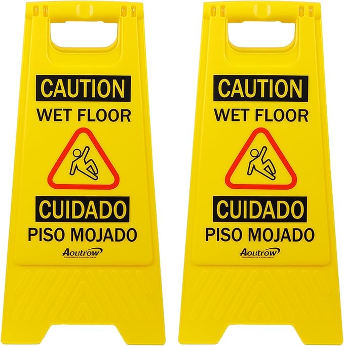 Caution Wet Floor Sign, （L:17.12in W:8.38in H:0.94in）2-Sided Foldable Safety by Aoutrow
