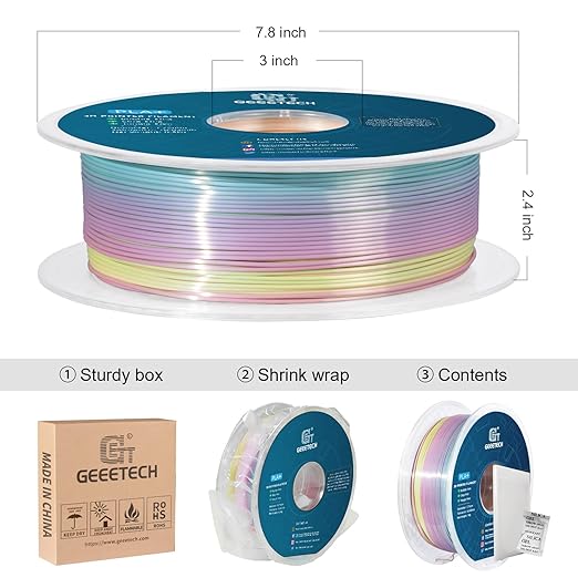 GEEETECH Silk Rainbow PLA Filament 1.75mm, 3D Printer Filament 1kg Spool - Image 6