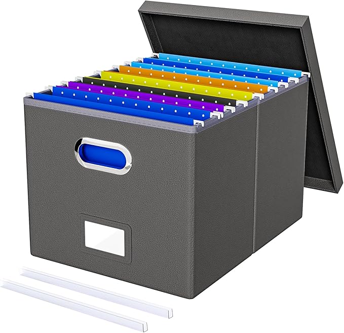 Oterri File Organizer Box with Lid, Portable Hanging File Box by Oterri