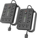 2PCS 6 FT Flat Plug Surge Protector Power Strip, 11 Multiple AC Outlets by Unknown