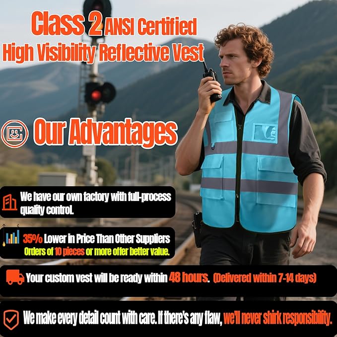 BeautyWill 10/20 Pack Custom Logo Safety Vest, Bulk High Visibility Class 2 - Image 6