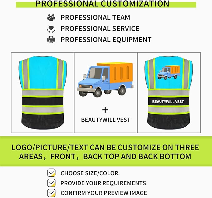 BeautyWill Custom Logo Safety Vest Class 2 High Visibility Reflective Vest - Image 5