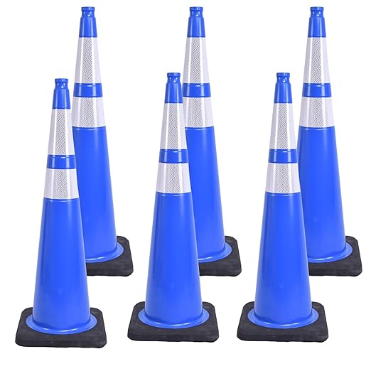 BESEA 6Pack 36” inch Traffic Cones Blue Road Parking Cones Construction Safety by BeSea
