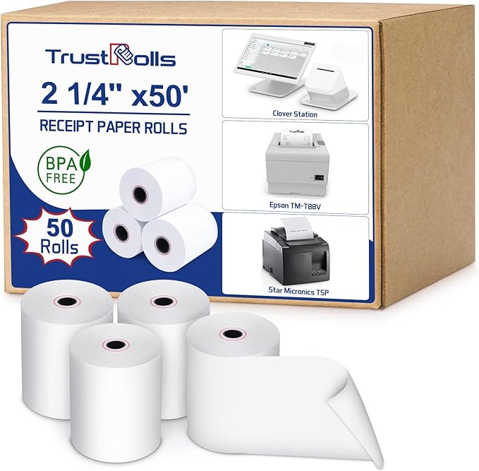 Premium 2 1/4 x 50 Thermal Paper Rolls by RECEIPTPAPER
