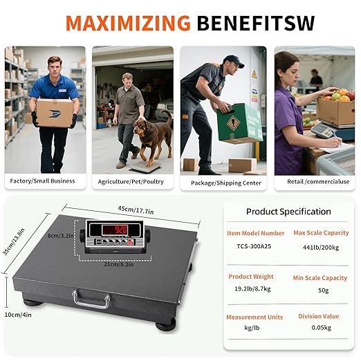 MEIYA Heavy Duty Shipping Scale, 441 lb Industrial Platform Scale - Image 6