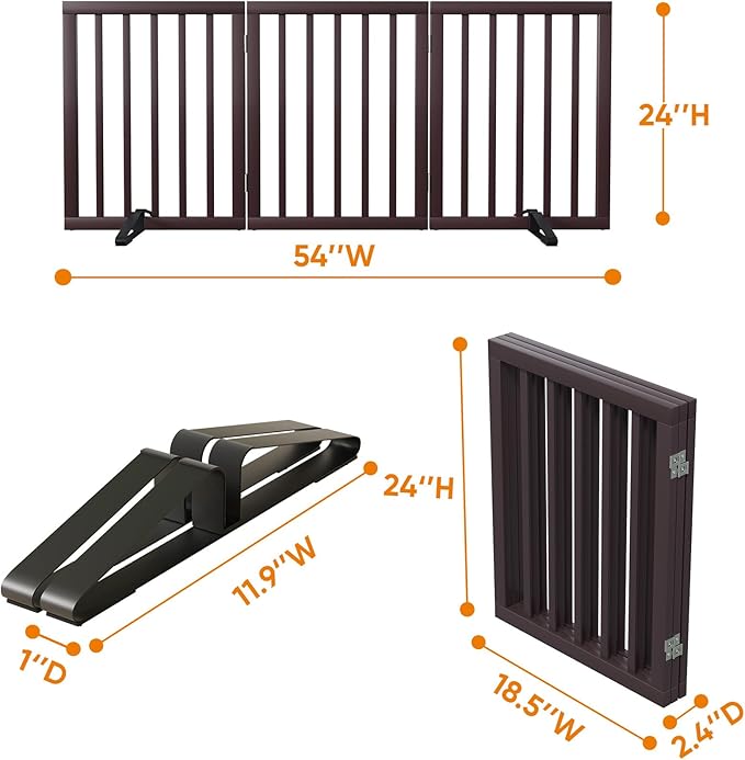 Brown 18-55" Wide Dog Gate, Bamboo Freestanding Pet Gates - Image 6