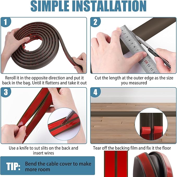 Floor Cord Covers for Wires 20FT Cable Hider Wire Cover Self Adhesive Cord - Image 5