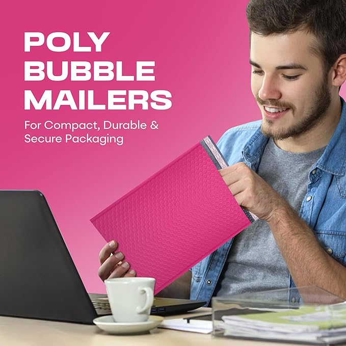 Hot Pink Poly Bubble Mailers 8.5x14.5 inch #3 | Self Seal Padded Envelopes | - Image 6