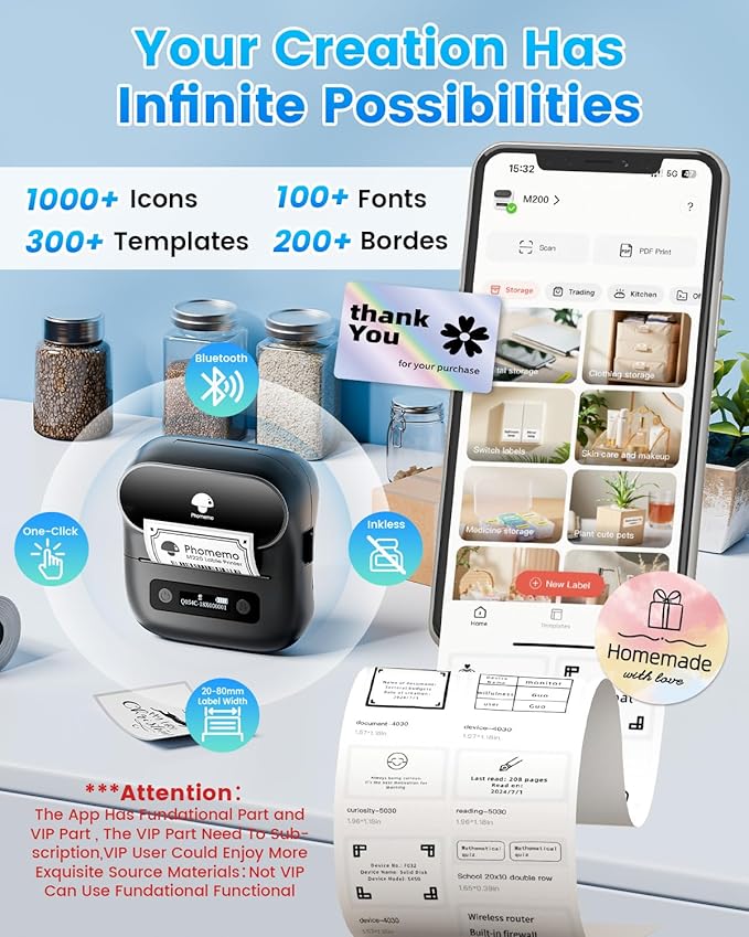Phomemo Label Maker, M220 Thermal Label Printer, 80mm Portable Bluetooth - Image 3