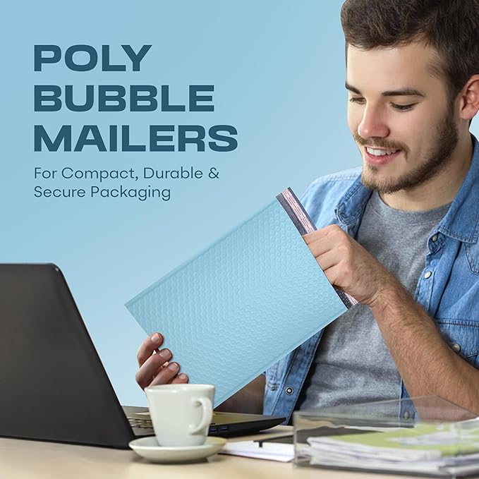 Light Blue 10x13 Inch Poly Bubble Mailers |Self Seal Padded Envelopes - Image 3