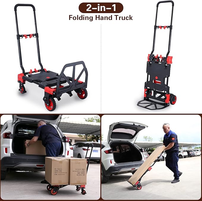 2-in-1 Folding Hand Truck Dolly 330LB Load Carrying, Hand Truck Foldable Dolly - Image 2