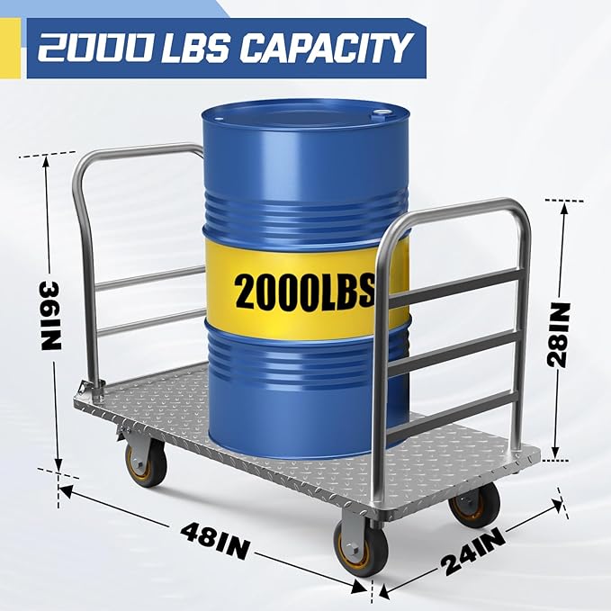 Platform Truck Cart with Detachable Baffle Guardrail, Heavy Duty 48x24 Inch - Image 4