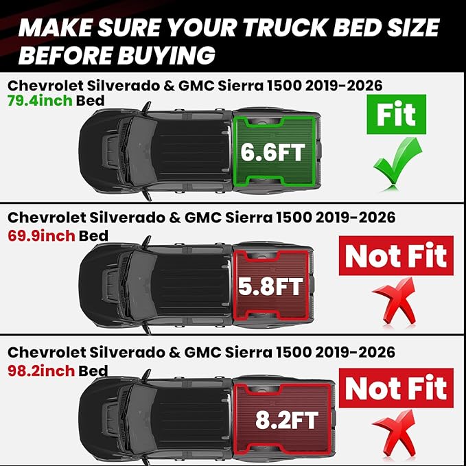 LASFIT Truck Bed Mat 2019-2026 for Chevrolet Chevy Silverado 1500 | GMC Sierra - Image 2