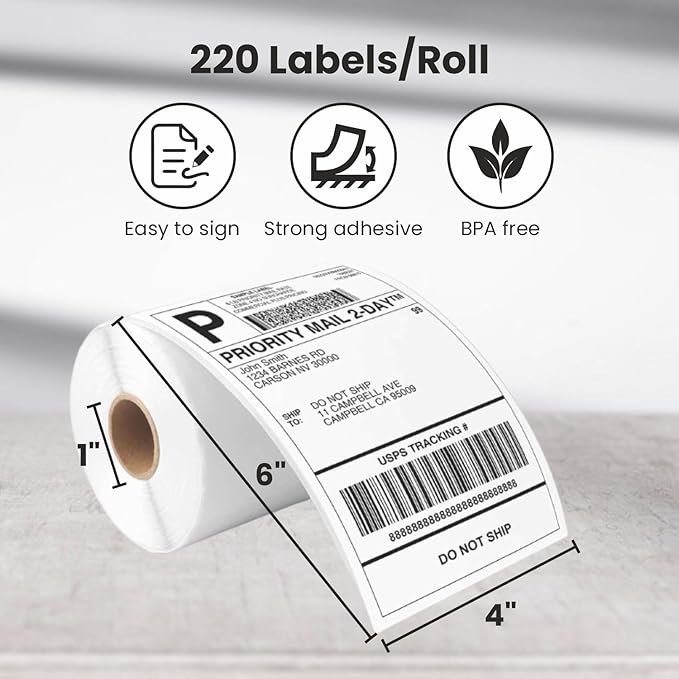 CEPRICO - 4”x 6” Direct Thermal Shipping Labels - 1 Roll - Waterproof - Image 2