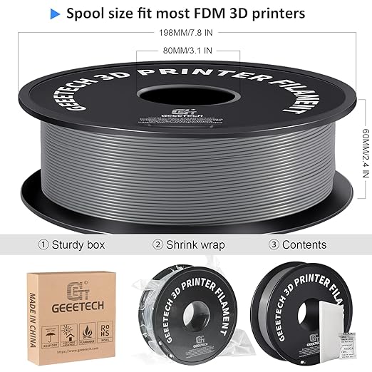 Geeetech Silver Filament, PLA Filament 1.75mm 1kg Spool, Dimensional Accuracy - Image 6