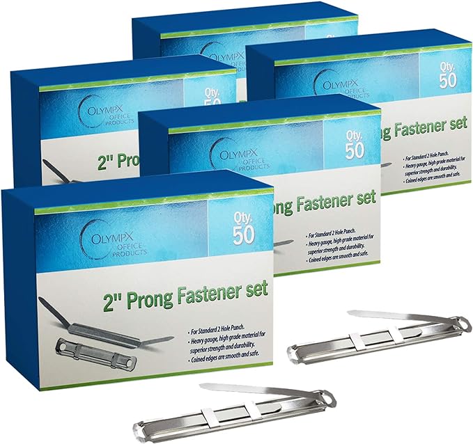 OLYMPX 250 Pcs of 2? Capacity Premium Metal Prong Paper Fastener Complete Set by Unknown