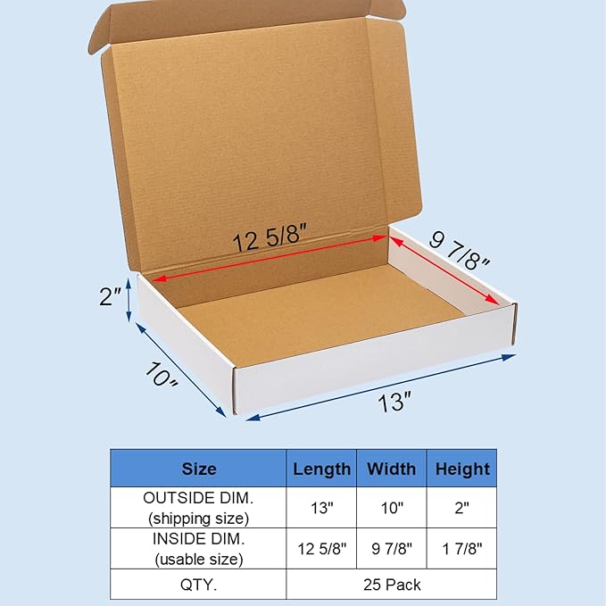 White Shipping Boxes 13x10x2" 25 Pack - Image 2