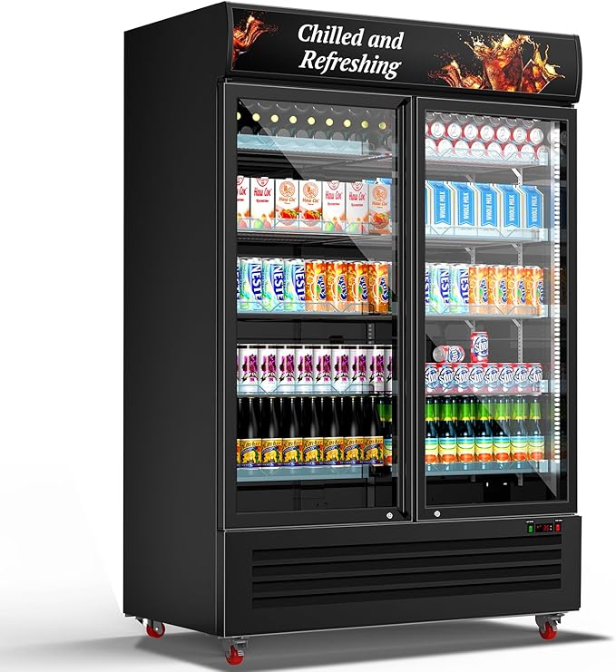 Tylza Commercial Refrigerator, Double Glass Door Display Beverage Fridge by TYLZA