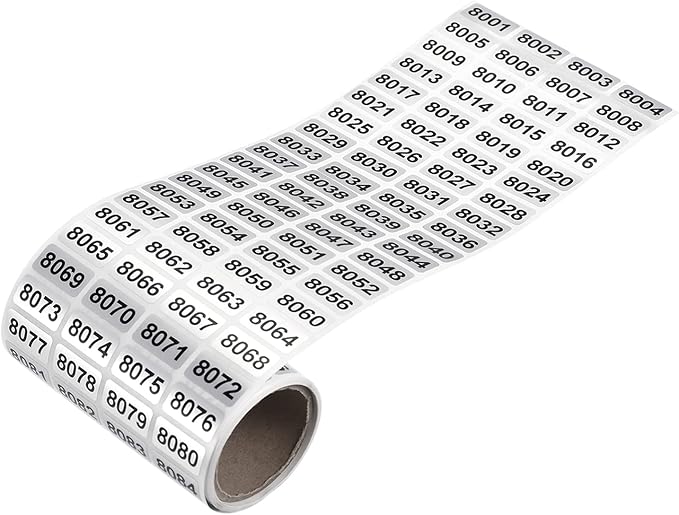 MECCANIXITY 8001 to 9000 Consecutive Number Stickers Inventory Label Black by MECCANIXITY