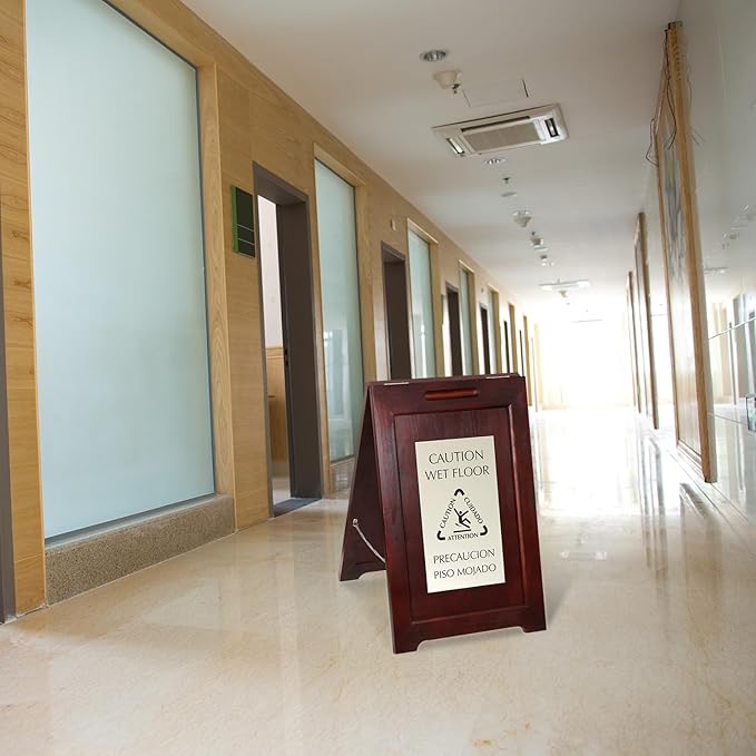 SmartSign Premium Bilingual 'Caution Wet Floor' Wooden A-Frame Standing Floor - Image 3