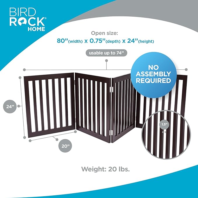 INTERNET'S BEST Dog Gate Indoor Freestanding Pet Barrier, Folding Wood Dog Fence - Image 2