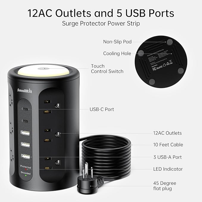 Surge Protector Power Strip Tower - Image 8