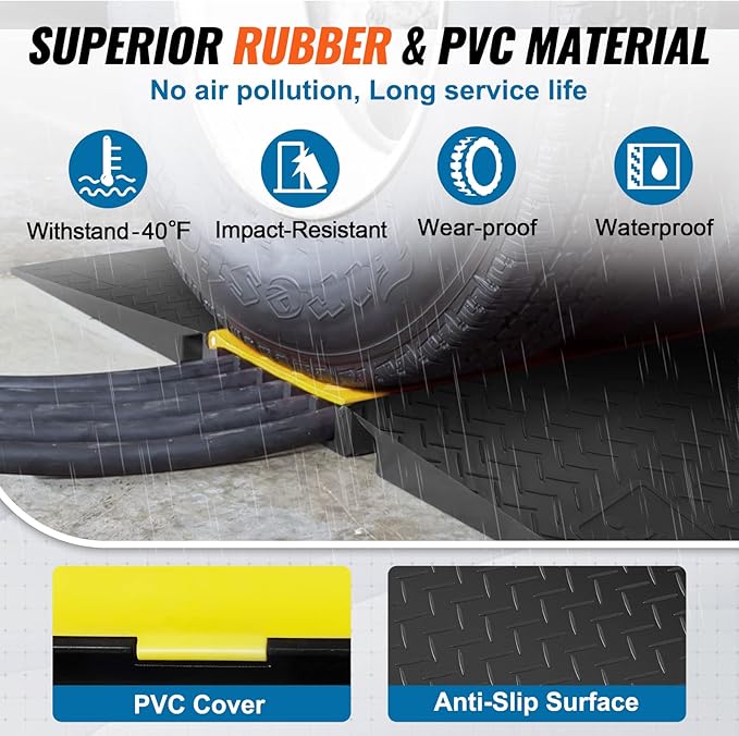 VEVOR 5 Channel Rubber Cable Protector Ramp, Heavy Duty 22000 lbs/axle Capacity - Image 4