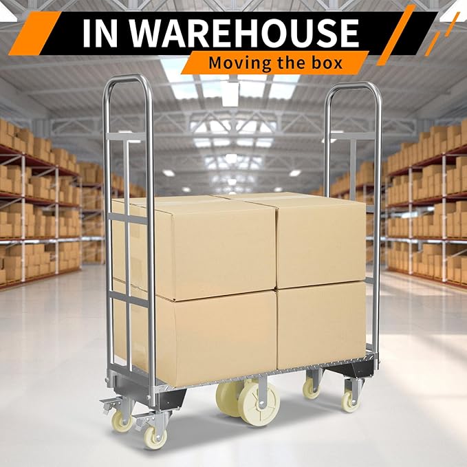 U-Boat Platform Truck Cart, 16 x 48 Inch Narrow Aisle Flatbed Truck w/6PCS - Image 5