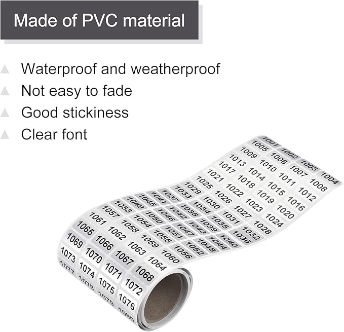 MECCANIXITY 1001 to 2000 Consecutive Number Stickers Inventory Label Black - Image 3