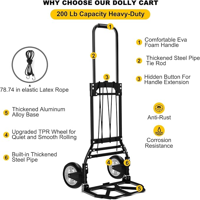 LEVORY J Folding Hand Truck and Dolly, 200 LB Capacity Upgraded Aluminum Dolly - Image 2