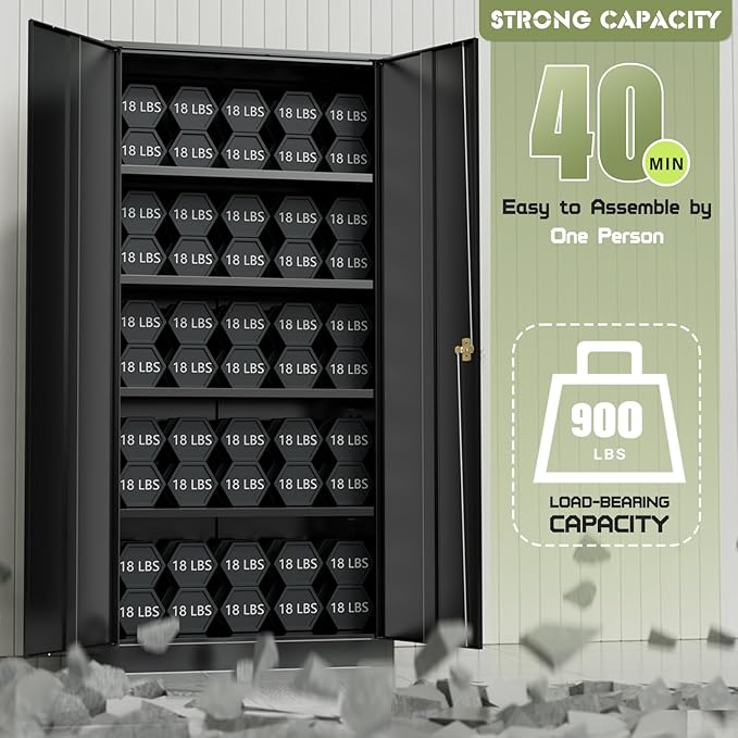 Crownland 72" Lockable Metal Storage Cabinet, Garage Storage Cabinets, High - Image 7