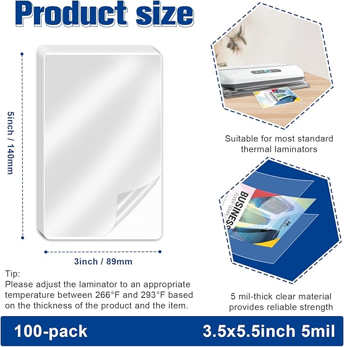 100 Pack 5mil 3“x5" Thermal Laminating Pouches Badge Laminate Pouches Clear - Image 2