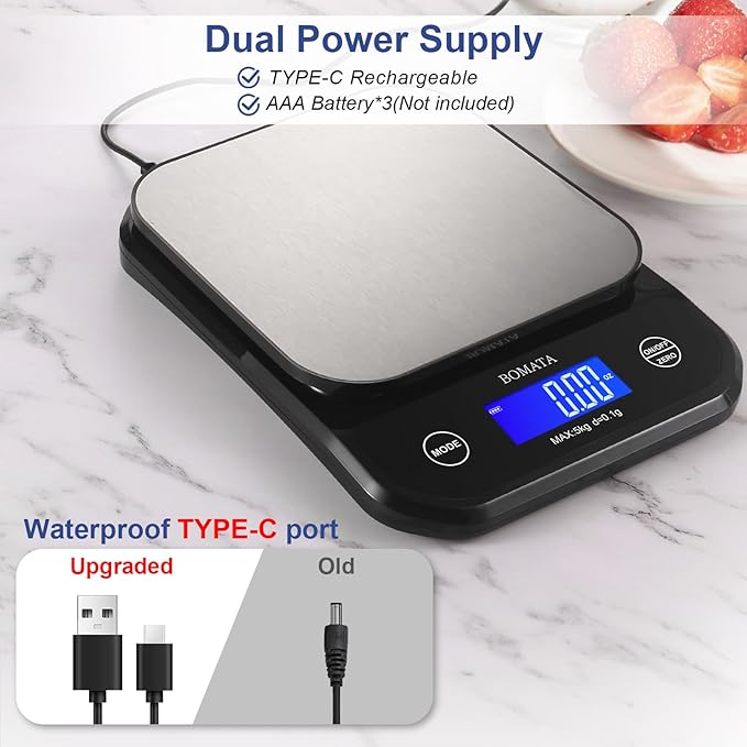 BOMATA Waterproof Kitchen Scale, 0.1g/0.01oz High Precision, USB Rechargeable - Image 4