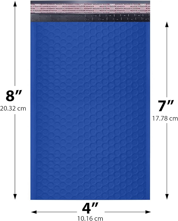 Royal Blue Small Bubble Mailers 4x8 Inch #000 | Thick Padded Poly Bubble Mailer - Image 2
