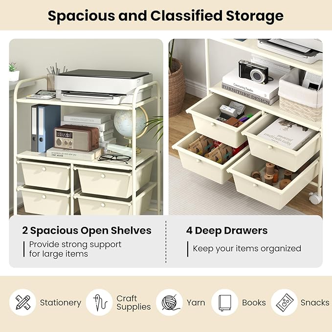 Giantex Rolling Storage Cart w/ 4 Drawers 2 Shelves Metal Rack Shelf Home - Image 5