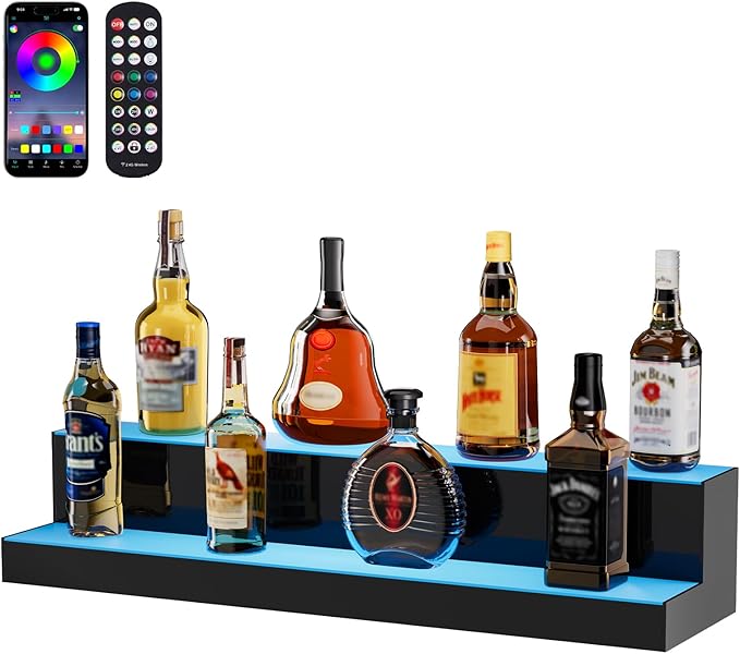 VEVOR LED Lighted Liquor Bottle Display, 2 Tiers 30 Inches, Supports USB by VEVOR