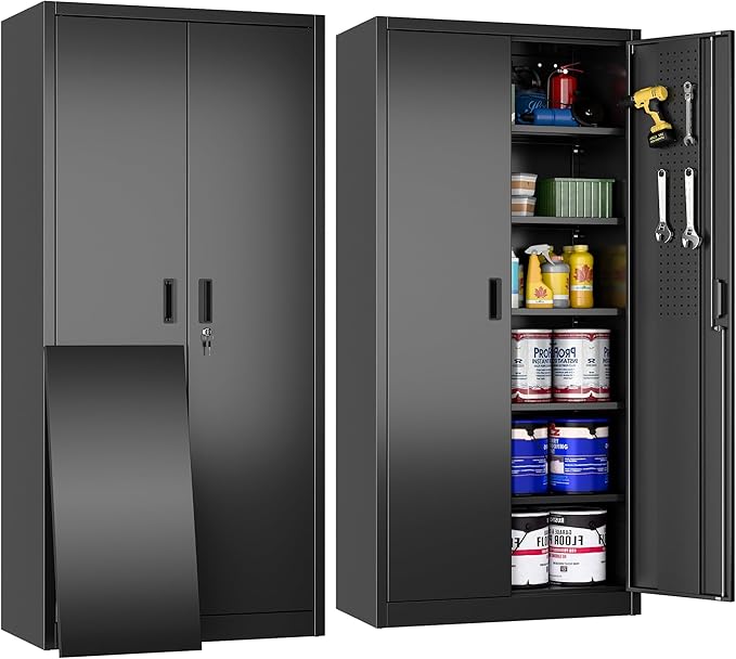 Metal Storage Cabinet with 5 Adjustable Shelves and Pegboard, Lockable File by JAORD