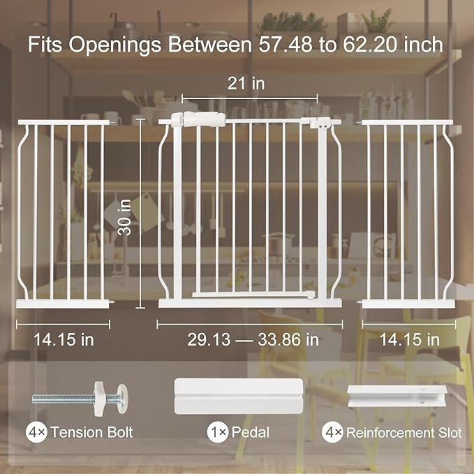 Extra Wide Baby Gate with Door Pressure Mounted 57.48-62.20 Inch, Child Baby - Image 2