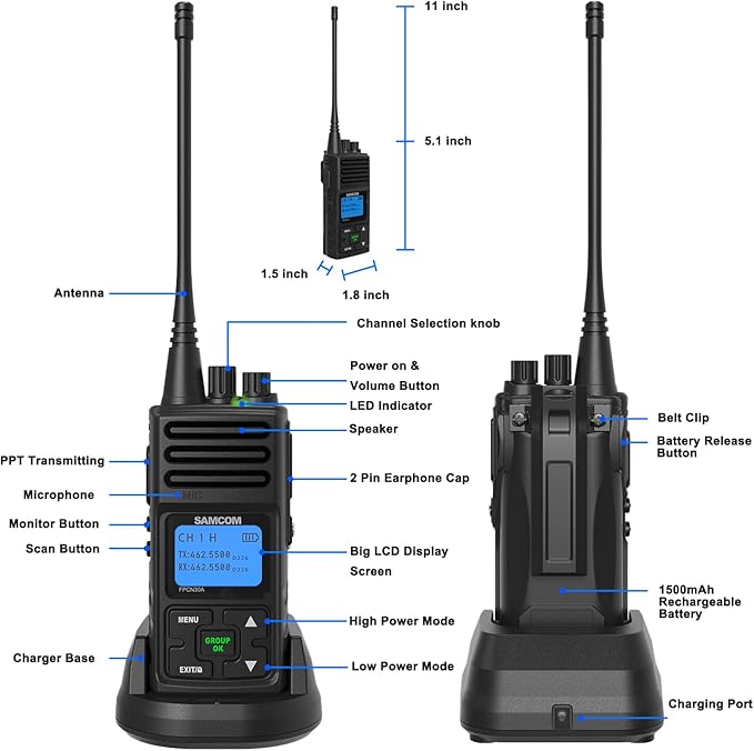 SAMCOM FPCN30A Two Way Radios Long Range 5 Watts Walkie Talkies - Image 6