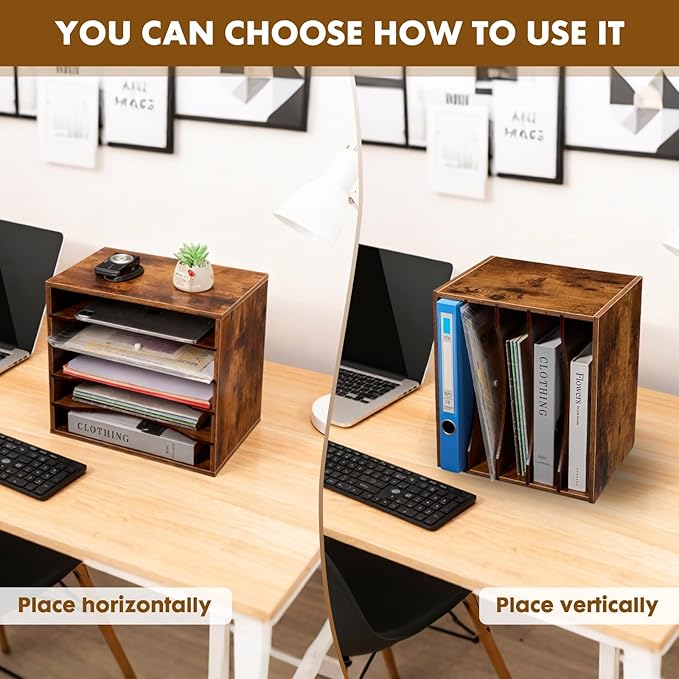 EMERIT Paper Organzier Wood Desktop Organizer Storage Letter Tray File Sorter - Image 5