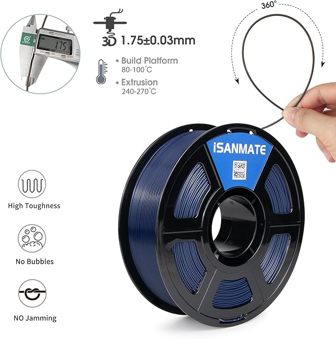 iSANMATE 3D Printer Filament ASA Navy Blue, UV & Weather Resistant ASA Filament - Image 2