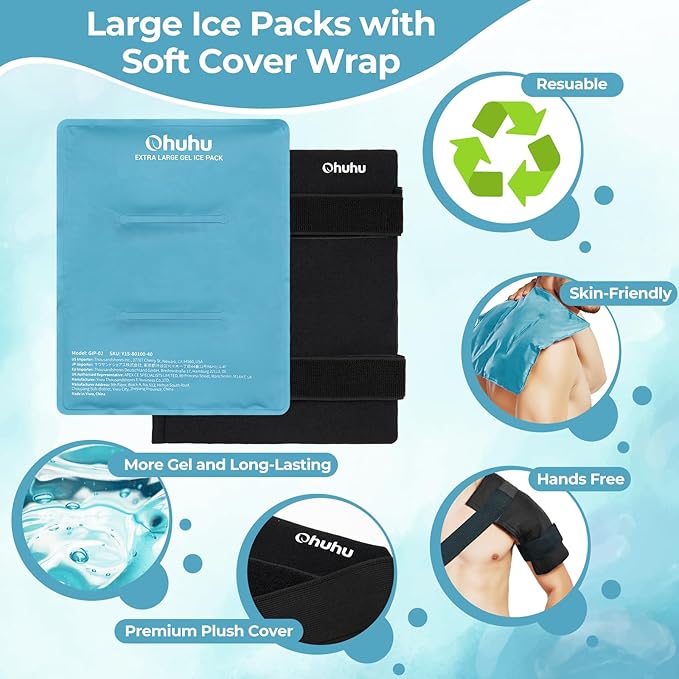 Ice Packs for Injuries 14" X 11": Ohuhu 2 Pack Hot Cold Gel Ice Pack X-Large - Image 3