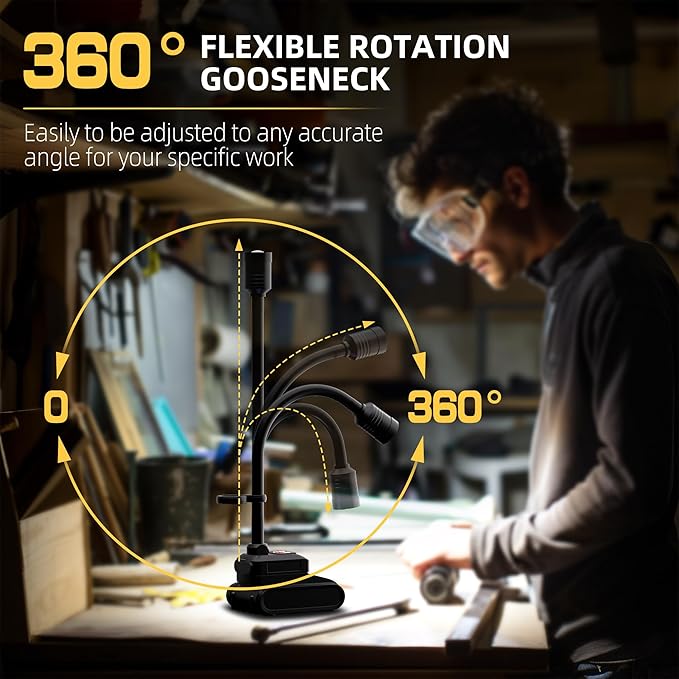 LED Work Light, 5000mAh Magnetic Gooseneck Light Rechargeable, 2000 Lumen - Image 2
