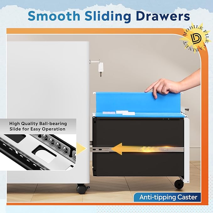 DEVAISE 2 Drawer File Cabinet, Metal Locking File Cabinet Under Desk, Rolling - Image 4
