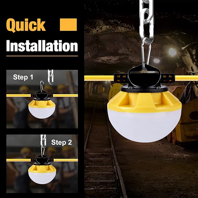 3-Prong 100FT Construction String Lights, IP65 Waterproof ETL Certified String - Image 3