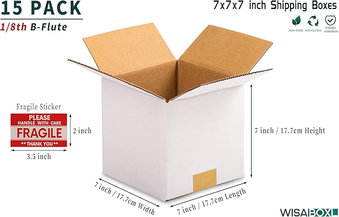 7x7x7 inch White Shipping Boxes, Corrugated Cardboard Small Boxes - Image 5