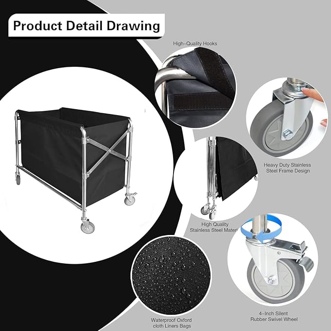 Commercial Laundry Cart with Wheels Heavy Duty Collapsible Laundry Baskets 12 - Image 4