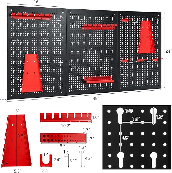 Goplus Garage Pegboard Tool Organizer, 4ft Metal Pegboard Wall Organizer w/3 - Image 7