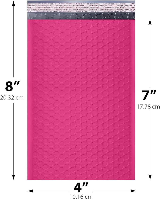 Hot Pink Small Bubble Mailers 4x8 Inch #000 | Thick Padded Poly Bubble Mailer - Image 2